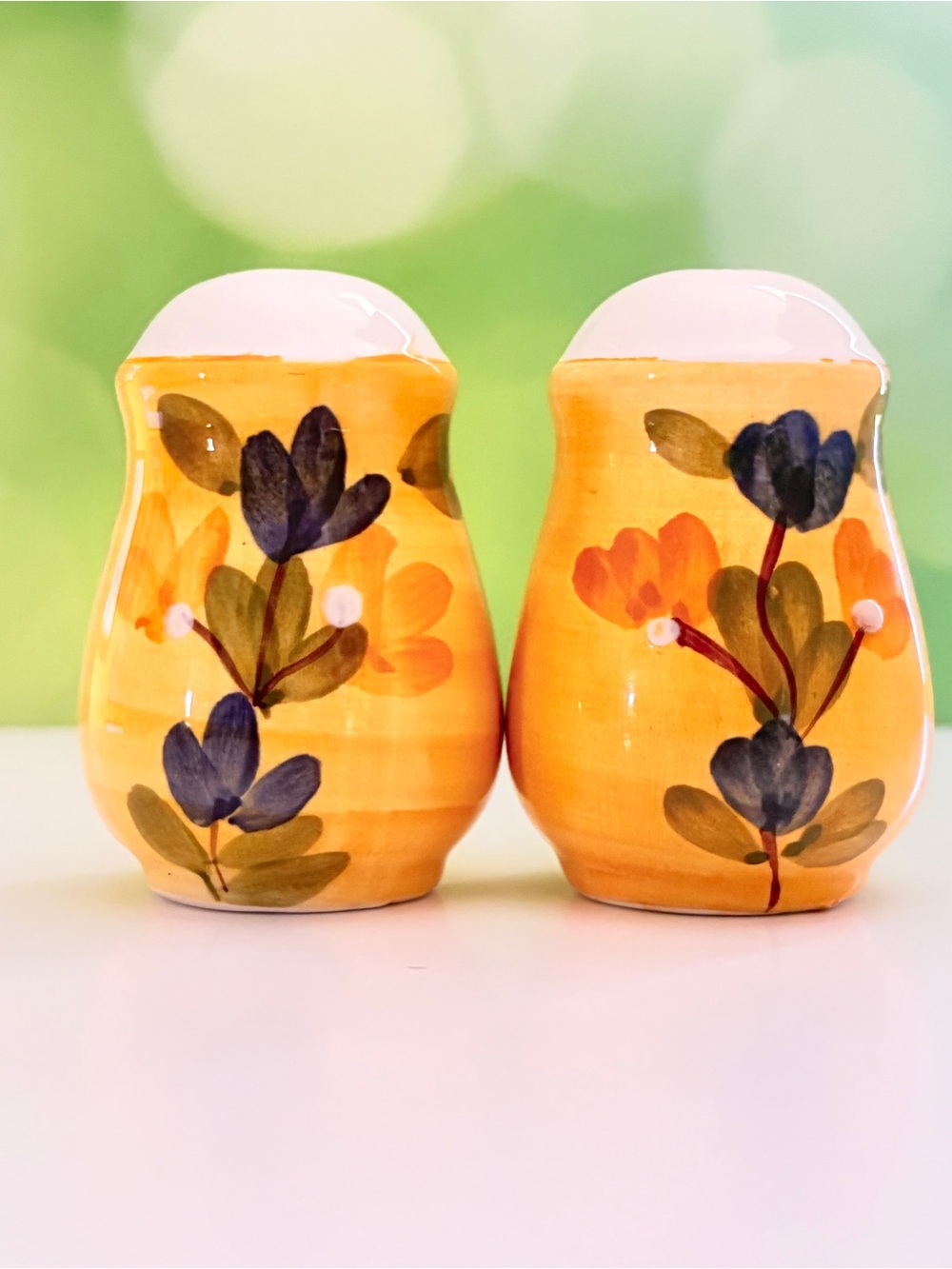 Hand-Painted Yellow Floral Salt and Pepper Shakers